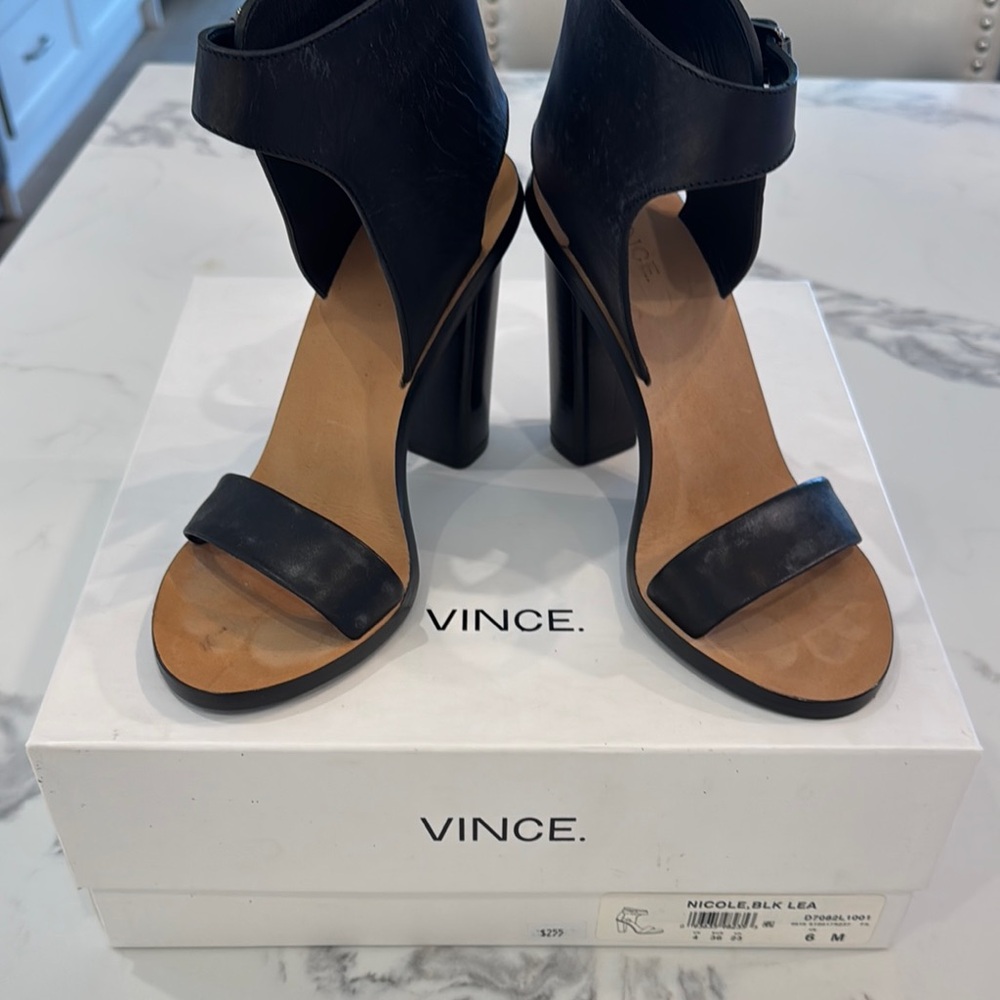 Vince Black Heels with Chunky Block Heel